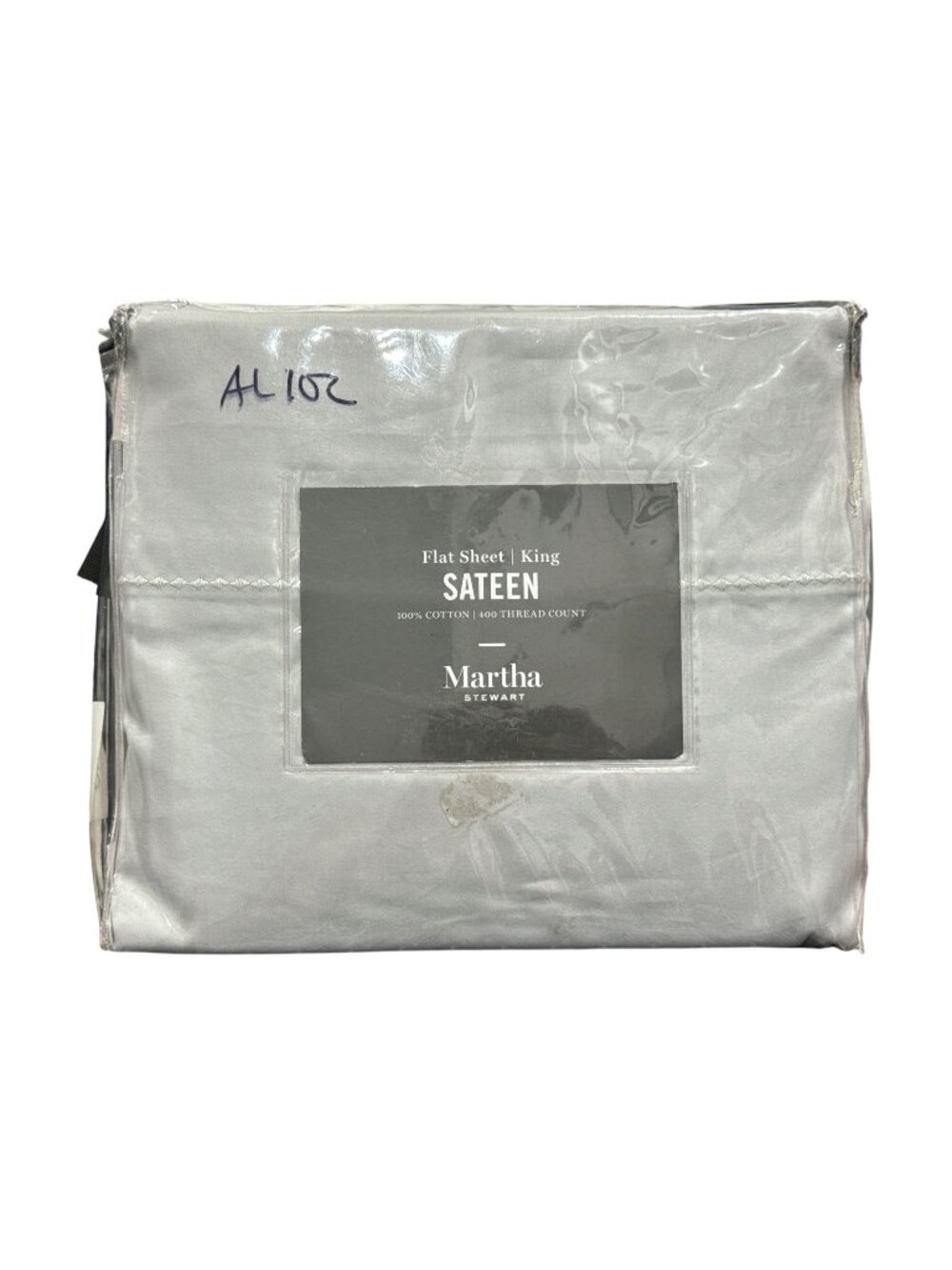 Martha Stewart King Flat Sheet Sateen 100% Cotton 400 Thread Count GRAY